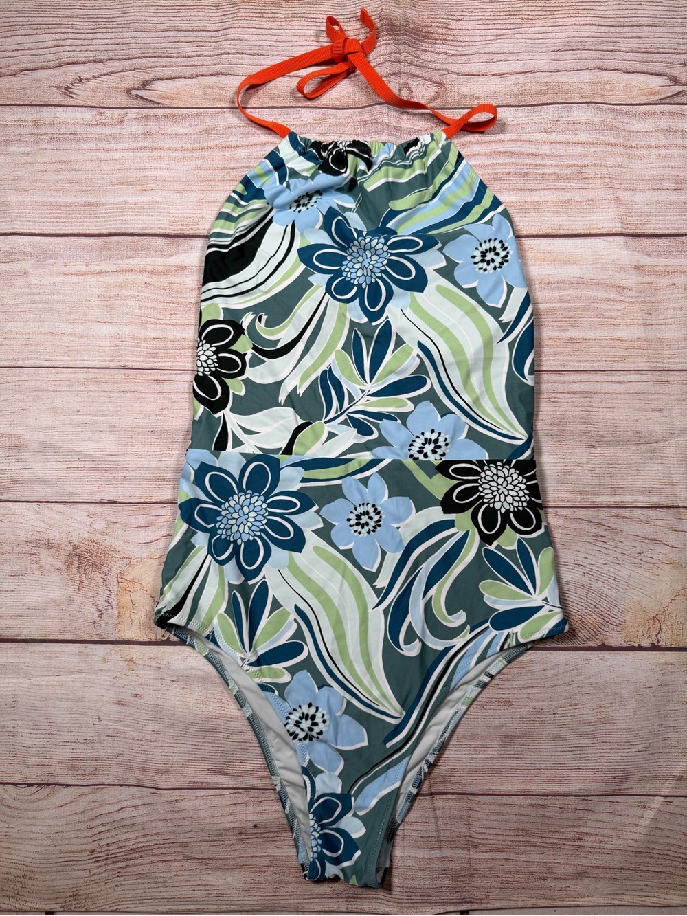 aerie 70s Inspired Groovy Floral One-Piece Swimsuit in Blue, Green‎ & Orange